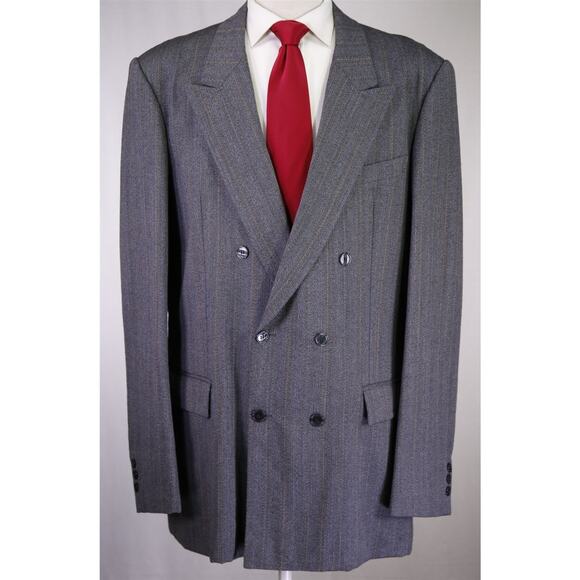 Handmade in Portugal Bespoke Gray Blue Herringbone Tweed Thornproof DB Suit 44XL - Picture 2 of 9